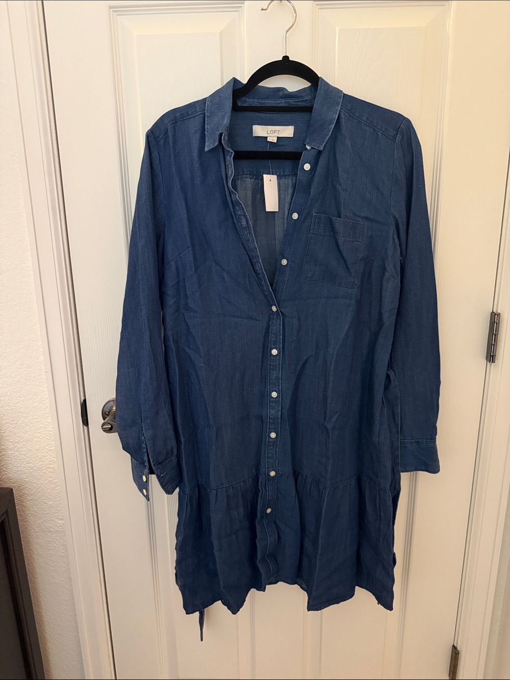 LOFT Blue Denim Button-Front Shirt Dress